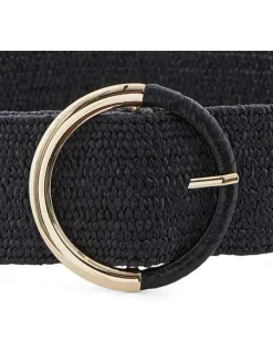 Ceinture noire tressé avec un anneau demi recouvert en doré et noir