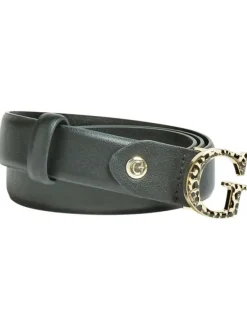 Ceinture noire unie avec boucle G imprimée léopard