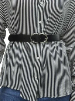 Ceinture noire unie avec fermeture boucle ardillon argentée