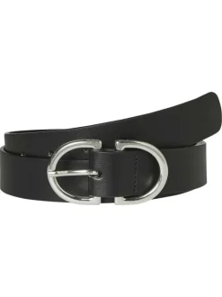 Ceinture noire unie avec fermeture boucle ardillon argentée