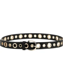 Ceinture noire unie avec œillets métalliques dorés sur toute la longueur