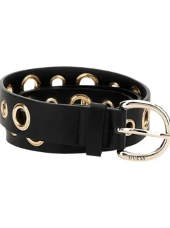 Ceinture noire unie avec œillets métalliques dorés sur toute la longueur