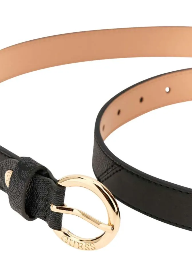 Ceinture noire unie avec monogramme et boucle au nom de la marque