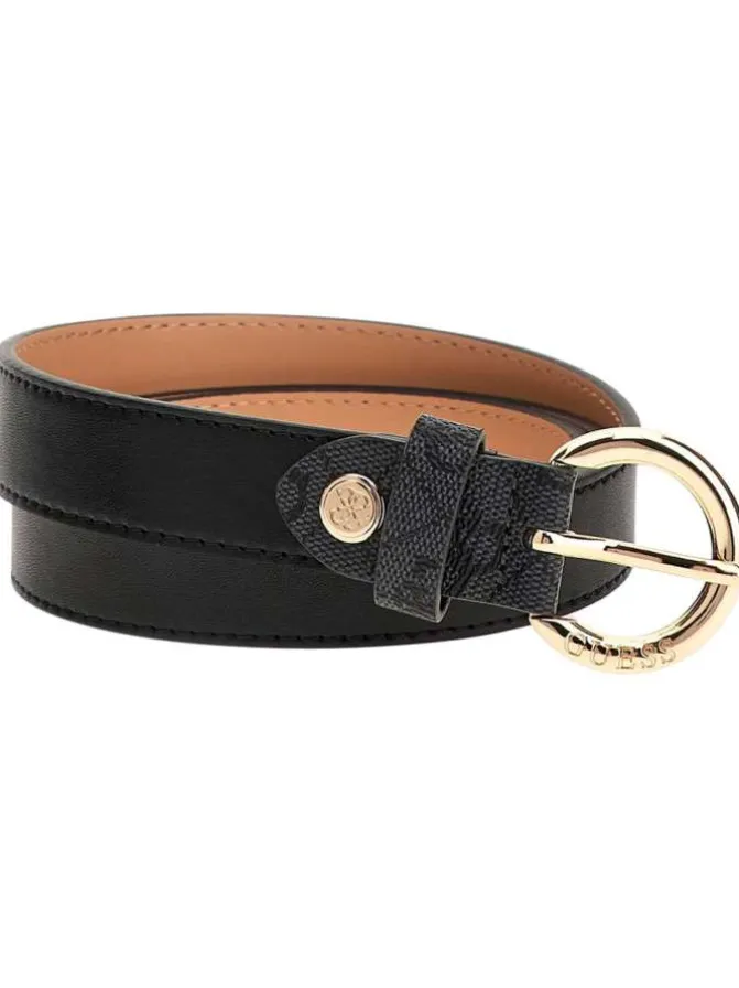Ceinture noire unie avec monogramme et boucle au nom de la marque