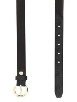 Ceinture noire unie avec monogramme et boucle au nom de la marque