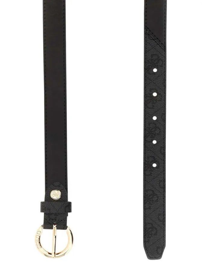 Ceinture noire unie avec monogramme et boucle au nom de la marque