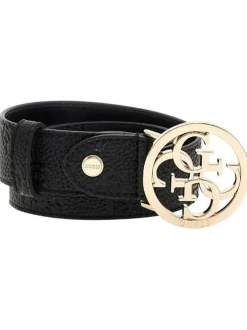Ceinture noire unie avec monogramme et boucle de fermeture au nom de la marque