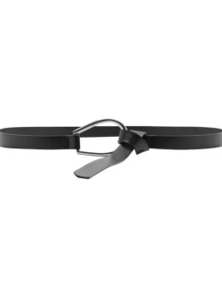 Ceinture noire unie à boucle métallique argentée et à nouer à la taille