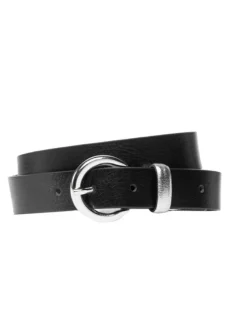 Ceinture noire unie en cuir de vache lisse avec logo embossé et ajustable
