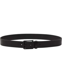 Ceinture noire unie lisse en cuir de buffle avec une boucle métallique