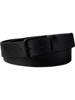 Ceinture noire unie lisse en cuir de buffle avec une boucle métallique