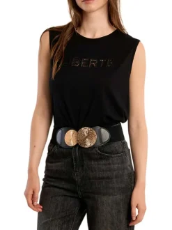 Ceinture noire unie pourvue de deux boucles ornementales dorées