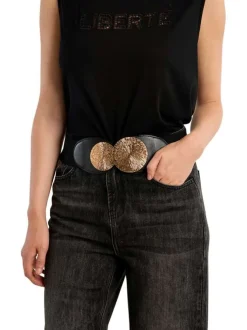 Ceinture noire unie pourvue de deux boucles ornementales dorées