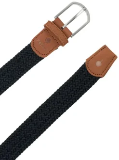 Ceinture noire unie tressée avec une boucle et un logo embossé