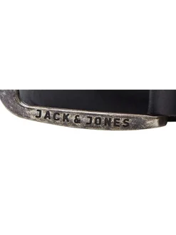 Ceinture Paul en cuir noire unie avec nom de la marque gravé sur la boucle