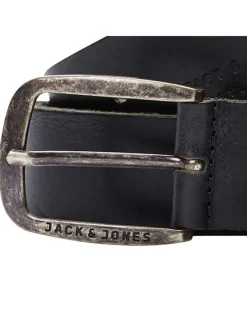 Ceinture Paul en cuir noire unie avec nom de la marque gravé sur la boucle
