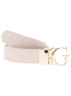 Ceinture rose pâle embossée et une boucle dorée en forme de "G"
