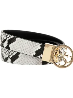 Ceinture réversible avec un côté blanc en imprimé et un côté noir uni