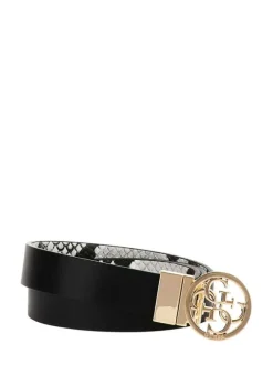 Ceinture réversible avec un côté blanc en imprimé et un côté noir uni
