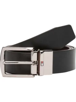 Ceinture réversible Denton en cuir noir et brune avec boucle ardillon