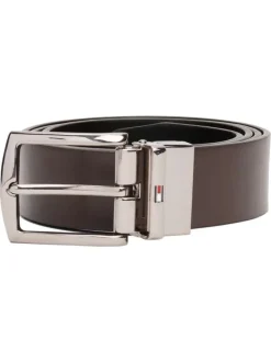 Ceinture réversible Denton en cuir noir et brune avec boucle ardillon