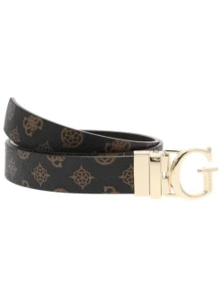 Ceinture réversible marron imprimée d'un côté et uni de l'autre côté