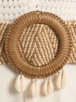 Ceinture tressée camel unie ajustable pourvue d'une boucle ronde