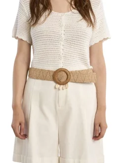 Ceinture tressée camel unie ajustable pourvue d'une boucle ronde