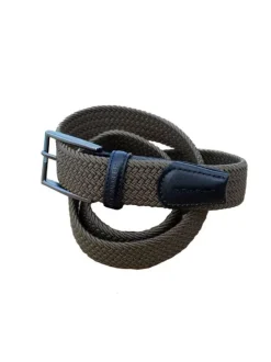 Ceinture tréssée kaki unie avec un passant noir brodé et une boucle rectangle