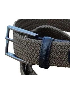 Ceinture tréssée kaki unie avec un passant noir brodé et une boucle rectangle