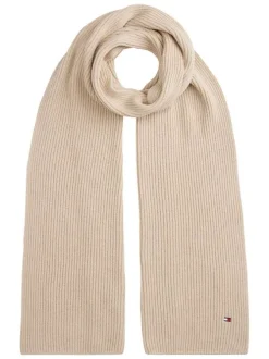Écharpe beige en coton et maille tricotée avec le logo de la marque