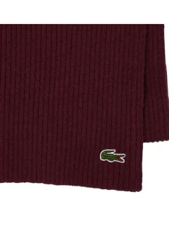Écharpe en laine bordeaux unie avec une coupe longue et un logo brodé