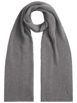 Écharpe grise en coton et maille tricotée avec le logo de la marque
