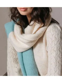 Écharpe beige et menthe avec grandes rayures en tricot