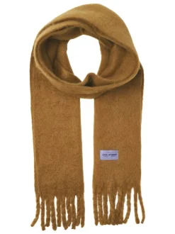 Écharpe camel unie douce avec des franges aux extrémités