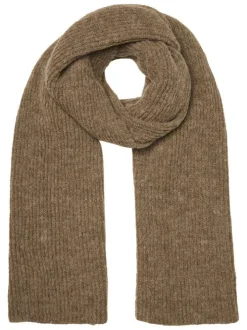 Écharpe camel unie en maille côtelée