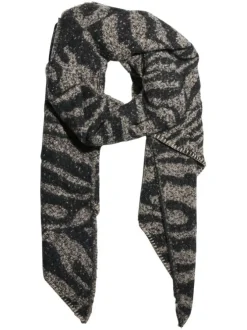 Écharpe à coupe longue avec des tâches zébrées noires sur fond beige