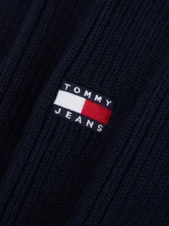 Écharpe en coton marine unie avec le logo de la marque brodé à l'extrémité