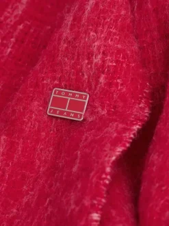 Écharpe en laine mélangée fuchsia unie avec des franges aux extrémités