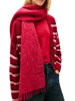 Écharpe en laine mélangée fuchsia unie avec des franges aux extrémités