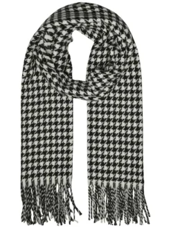 Écharpe longue bicolore en damier noir et blanc et effilée aux extrémités