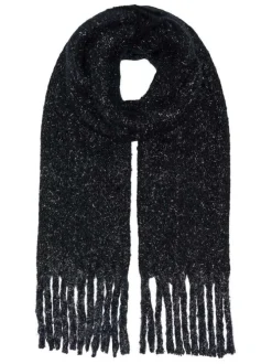 Écharpe noire en maille effet lainage incrustée de fils lurex