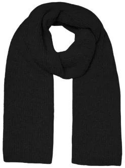 Écharpe noire unie en maille côtelée