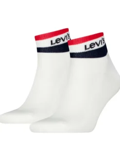 Chaussettes basses blanches rayées rouge et noir avec nom de la marque