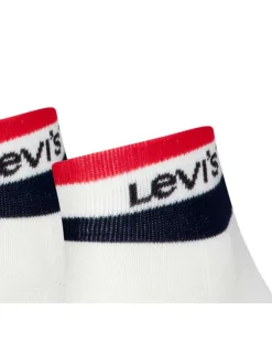 Chaussettes basses blanches rayées rouge et noir avec nom de la marque