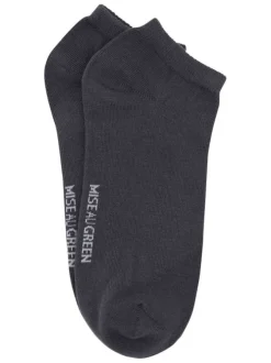 Chaussettes basses en coton biologique grises ornées du nom de la marque