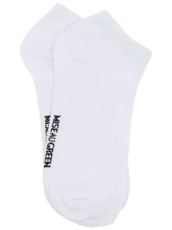 Chaussettes basses en coton biologique blanches ornées du nom de la marque