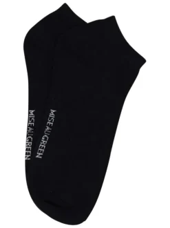 Chaussettes basses en coton biologique noires ornées du nom de la marque