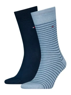 Chaussettes bleues rayées en coton à coupe haute et à logo brodé
