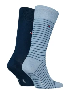 Chaussettes bleues rayées en coton à coupe haute et à logo brodé